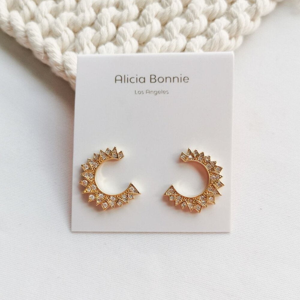 Authentic Alicia Bonnie Sunburst Gold White Crystal Stud Earrings